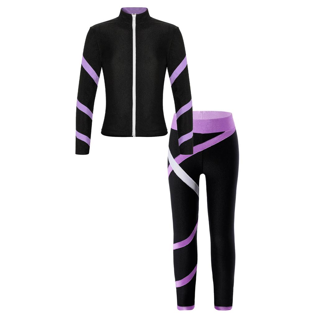 Dětské Dívčí Kontrastní barva Proužek Sportovní oblek Zip Stojánek Límec Dlouhý rukáv Mikina Legíny pro cvičení jógy Běh Bruslení