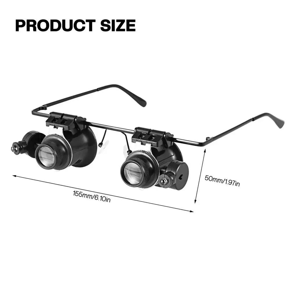 Head Mounted Professional With LED Lights Watch Repair Jeweler Inspect Tool 20X Magnifier Double Eye Glasses Type