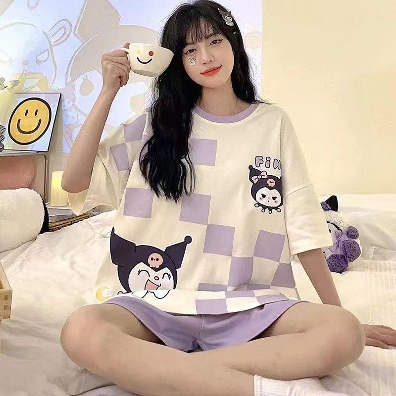Women's Summer Cartoon Pajama Set - Cute Short Sleeve and Shorts, Plus Size, Lightweight Home or Outdoor Wear
