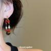 Silver Needle Round Black Gallstone Tiger's Eye Pearl Earrings Light Luxury Premium Stud Earrings Maillard Retro Earrings Earrings