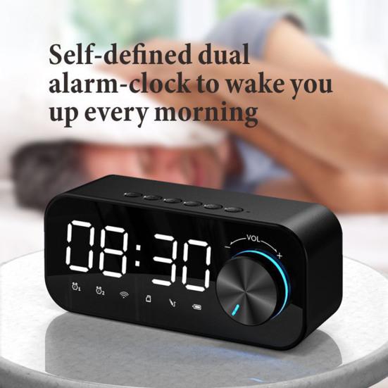 LED Digital Dual Alarm Clock Bluetooth-compatible Bass Speaker with TF AUX Music Player