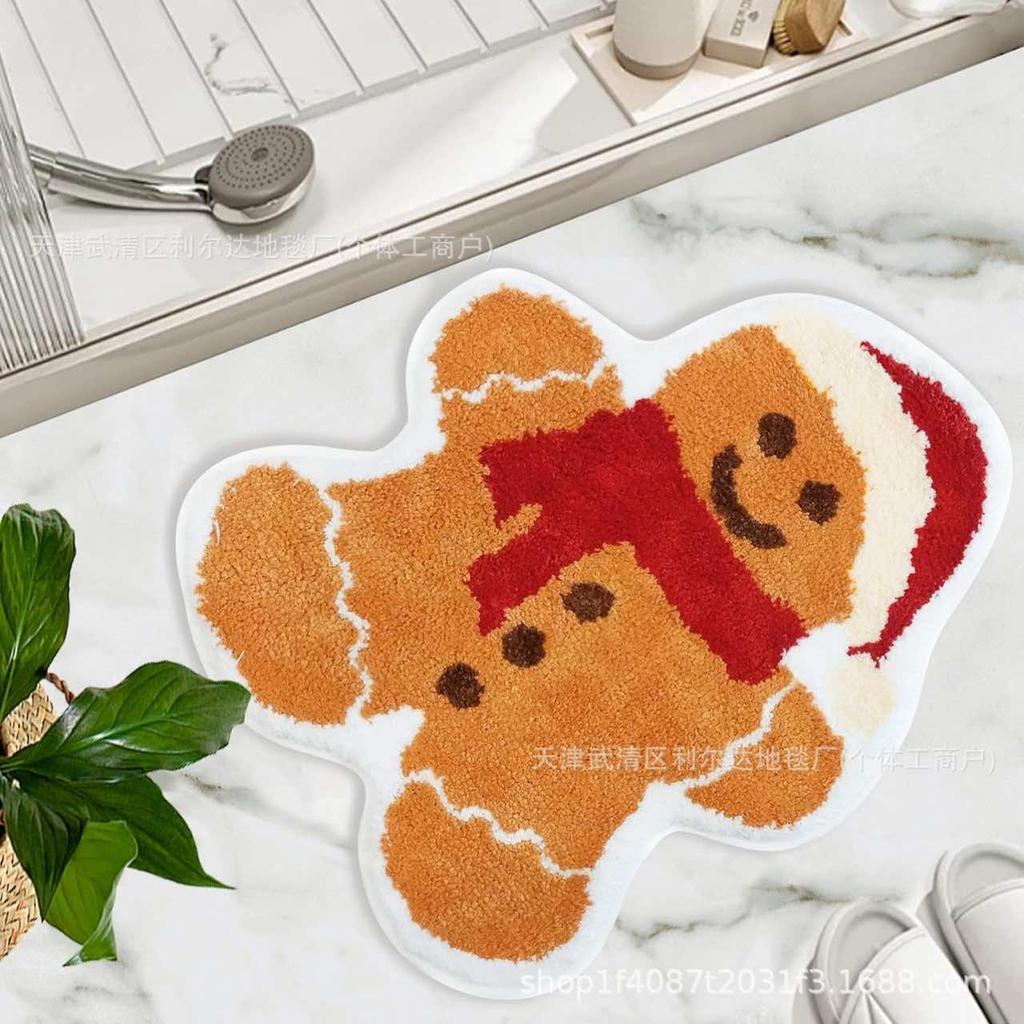 HOMZY Christmas Carpet Christmas Tree Santa Claus Snowman Shape Quick Water Absorbent Anti-Slip Backing New Year Decor Hotel Kitchen Bedroom Rug