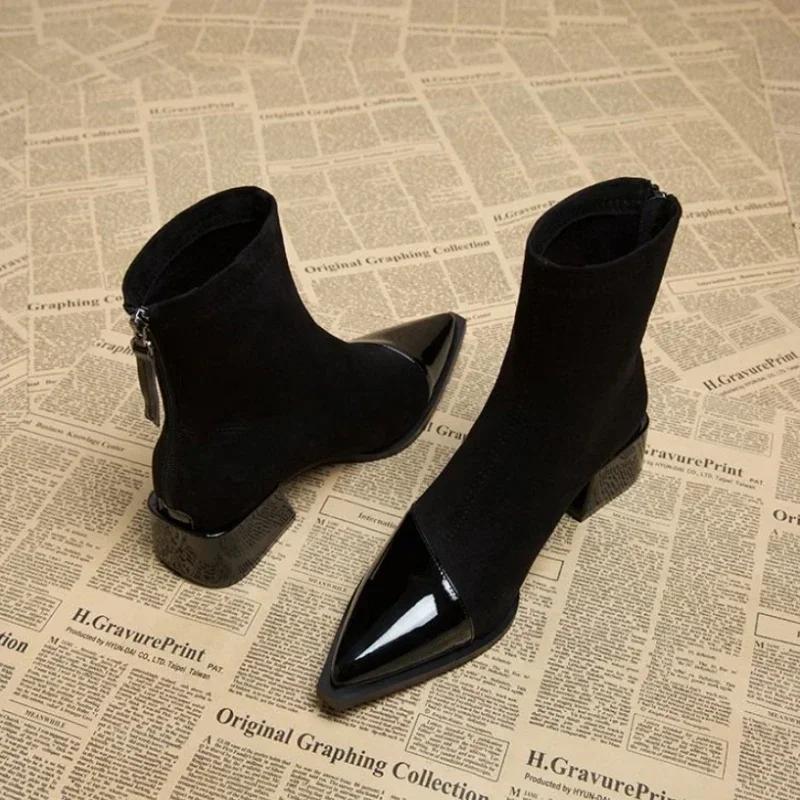 Jesień Zima Polary Damskie Skarpety Botki do Kostki Moda Kwadratowy Obcas Panie Eleganckie Utrzymujące Ciepło Krótkie Botki Obuwie Damskie