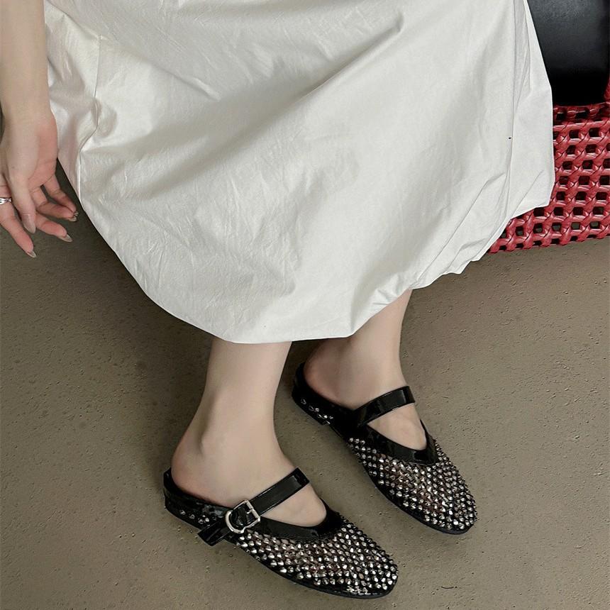 Summer outer wear 2025 new flat bottom soft bottom word with Mary Jane slippers mesh breathable bag head cool slippers women
