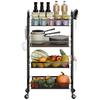 Estantería con Cesta para Frutas y Verduras, Cesta de Malla Metálica Apilable de 5 Niveles con Ruedas Giratorias 360 Grados, Organizador de Productos Frescos para Cocina, Despensa, Baño