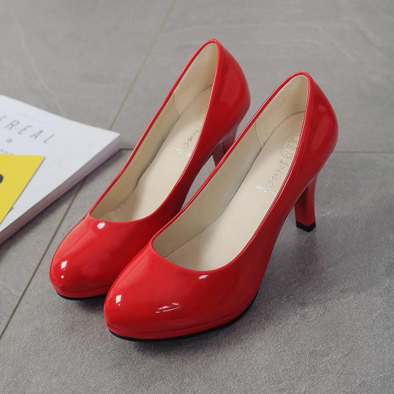 2024 Spring/Summer Women's Mid-Heel Round Toe Patent Leather Formal Shoes