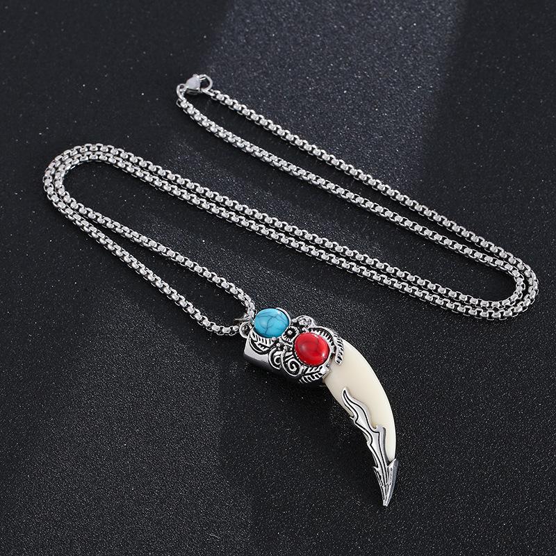 Men's Retro Wolf Tooth Pendant Necklace - Stainless Steel Punk Charm