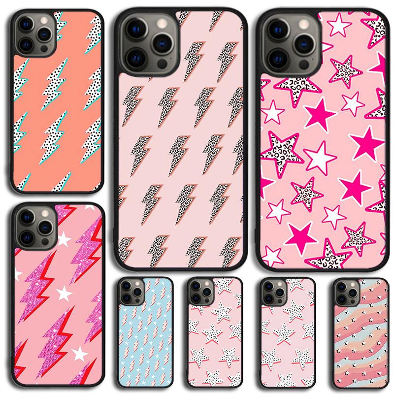 Preppy Stars Lightning Pink Celular Mobile Phone Case For iPhone 17 Air 16e 15 14 12 13 11 Pro MAX Plus Coque Fundas