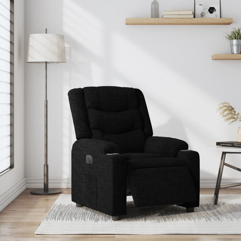 Electric Recliner Chair Black Fabric