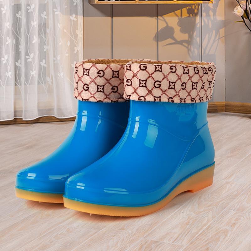 Short tube four-season women's mother waterproof and non-slip cleaning rain shoes with cotton cover to keep warm