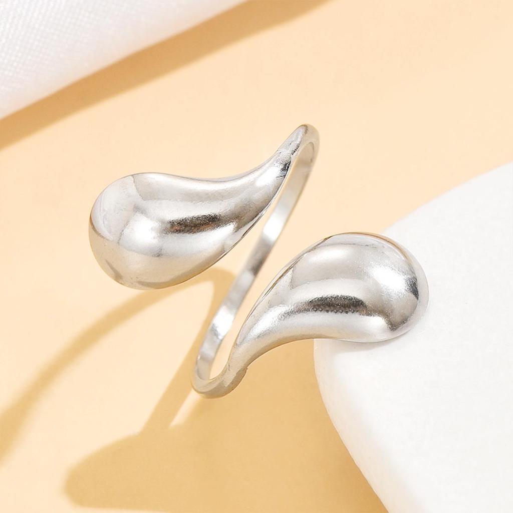 Stainless Steel Geometric Water Drop Ring - Simple, Fashionable Open Design with Light Metallic Finish.