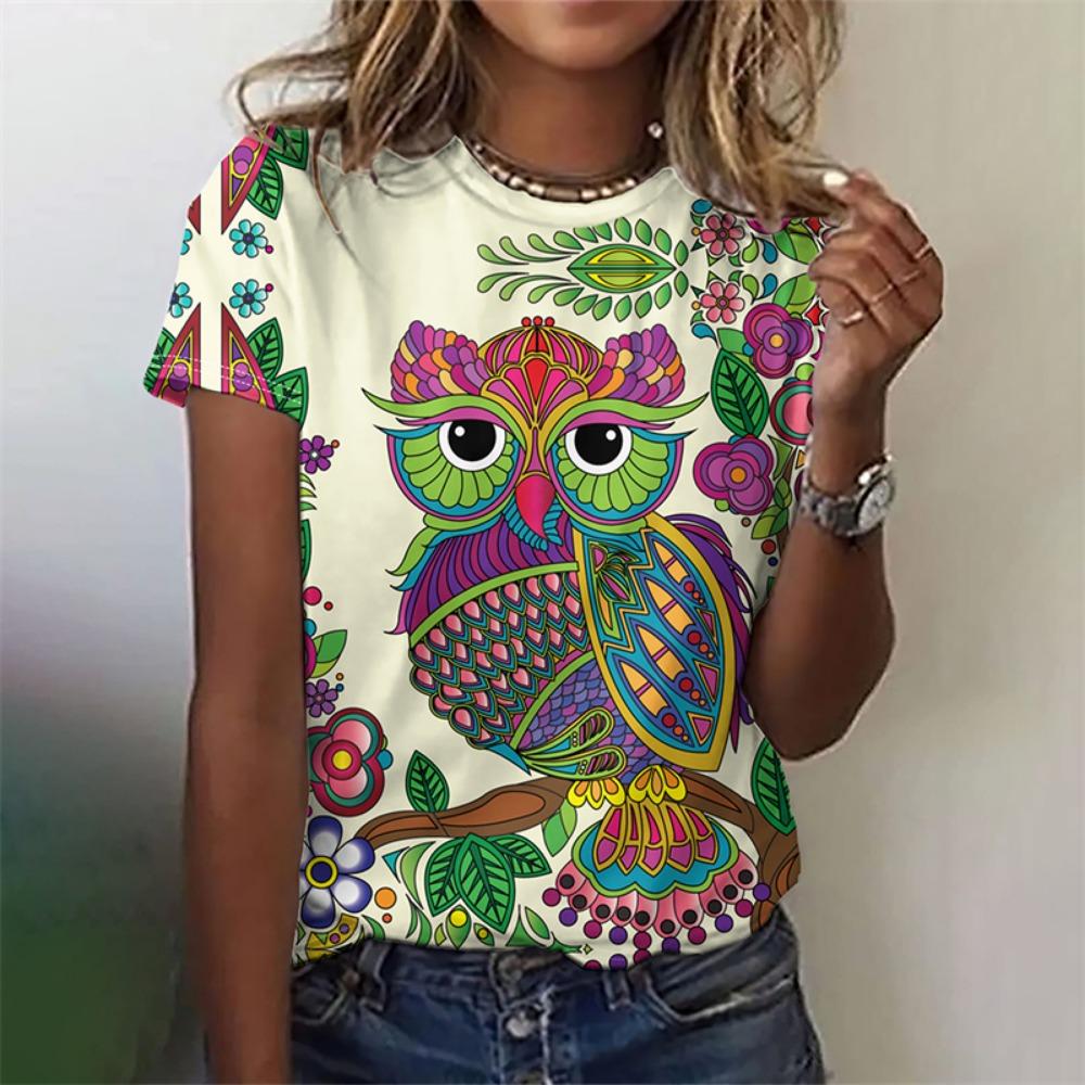 Interesting Women's T-shirts with Animal Prints, Cute 3D Fox Print T-shirts, Summer Casual Daily Tops with Round Collars and Short Sleeves