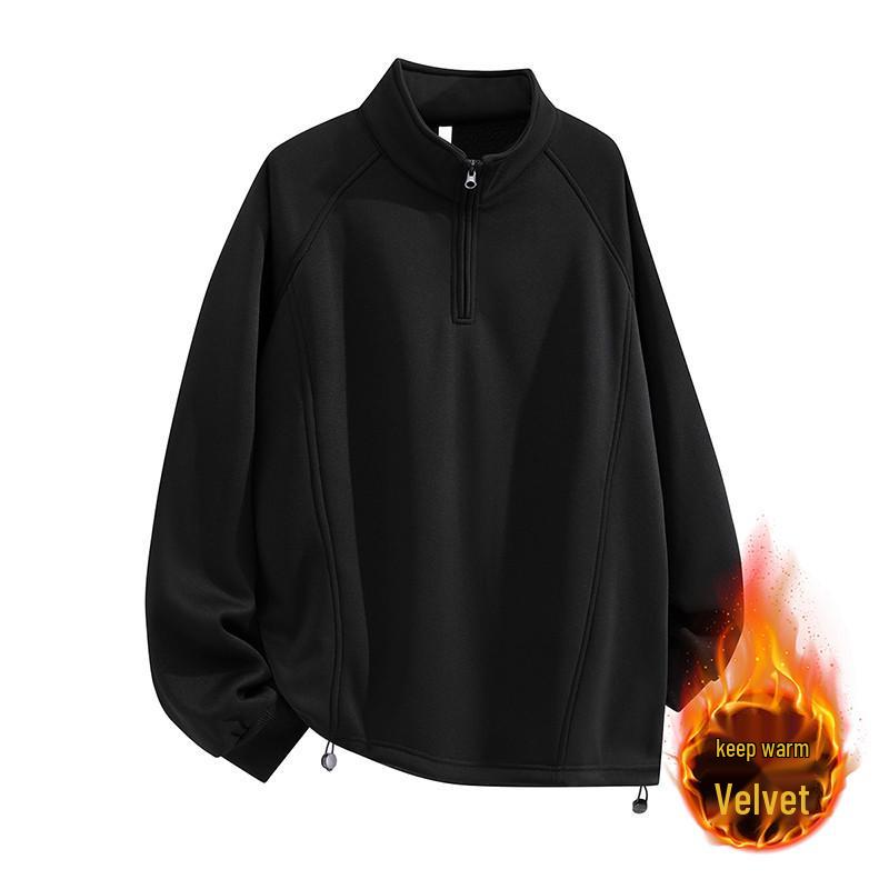 Men s Autumn/Winter 2025 Trendy Plus Velvet Thickened Half-Zip Hoodie, Long Sleeve Base Layer for Boys and Men. 3XL