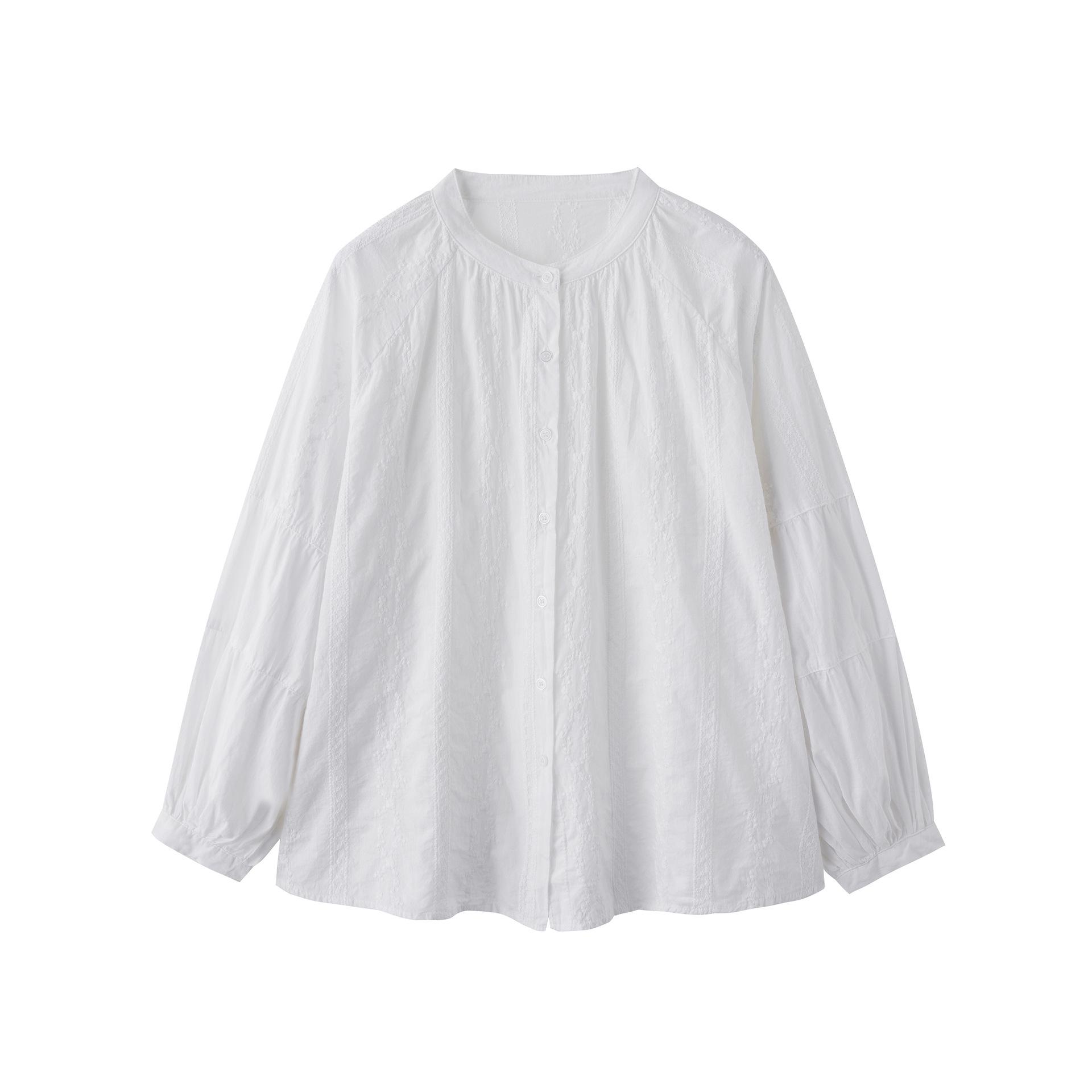 

Весна 2025 Женская корейская рубашка с вышивкой, стойкой воротник, свободного кроя, с длинным рукавом L (110-125 jin) белый