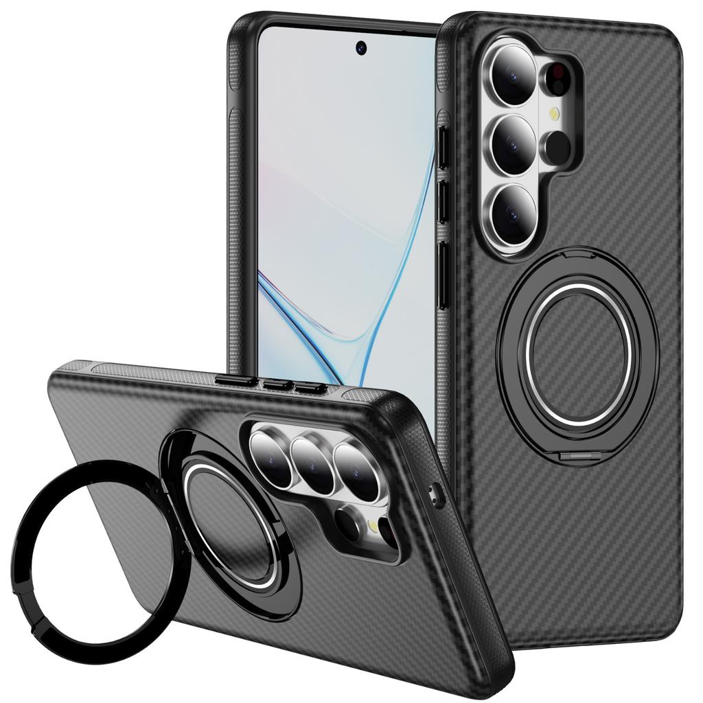 Applicable to Samsung S26Ultra fulcrum carbon fiber pattern magnetic mobile phone case S25Ultra gear bracket S24U cover