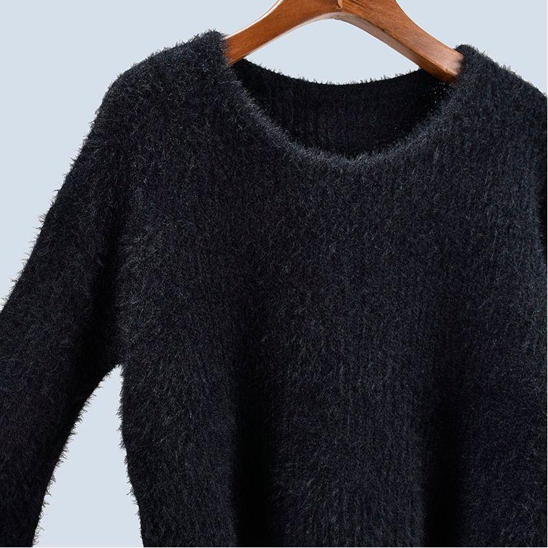 Round Neck Loose Short Long Sleeve Idle Style Imitated Mink Fluff Knitting Sweater Pullover Autumn Women Top