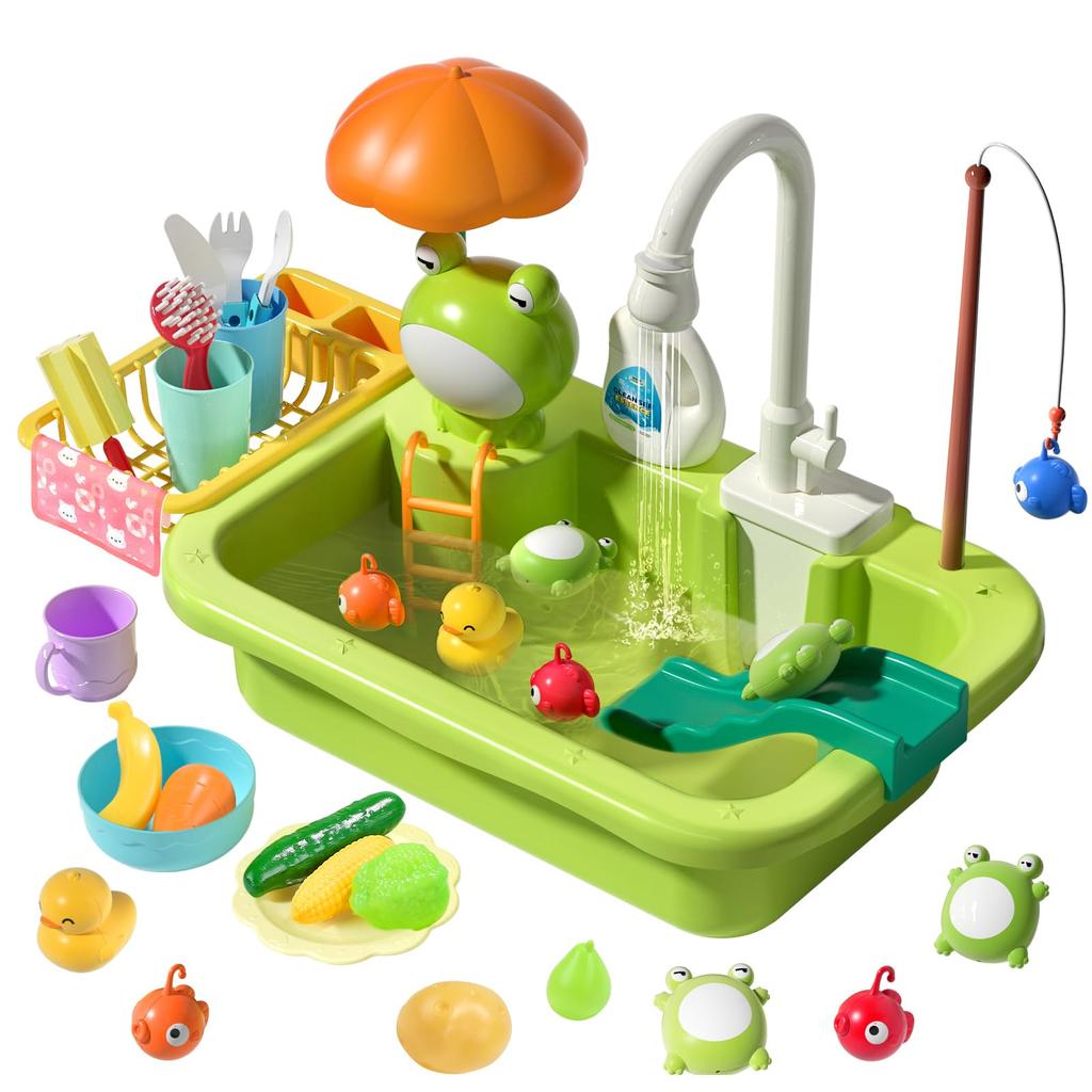 Kids Electric Kitchen Sink Toys With Running Water Pretend Play Dishwasher Fishing Toys Educational Role Play Gift For Girls