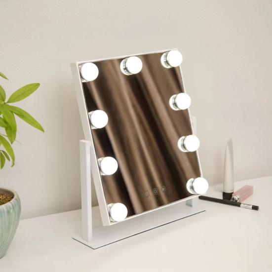 LED Lighted Makeup Mirror 3 Colors Lighting Touch Control Adjustable Stepless Dimming Cosmetic Mirror Portable Travel Vanity Mirror with Lamp