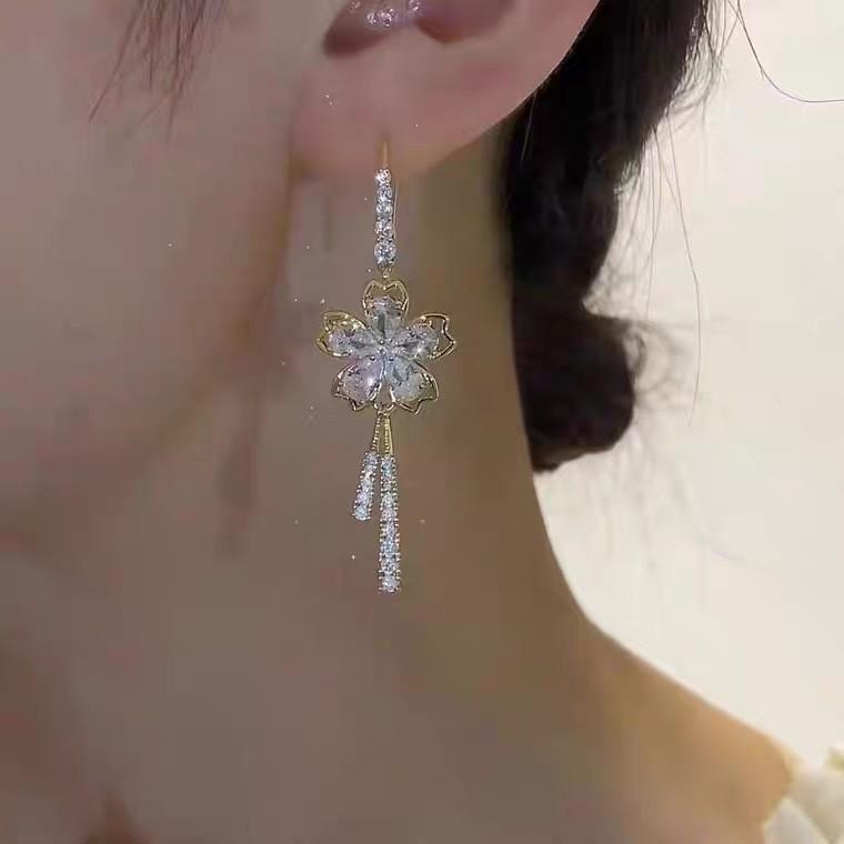 Zirconia Flower Drop Earrings with Dangle Design for Women Elegant Floral Jewelry Accessories for Daily Wear or Special Occasions