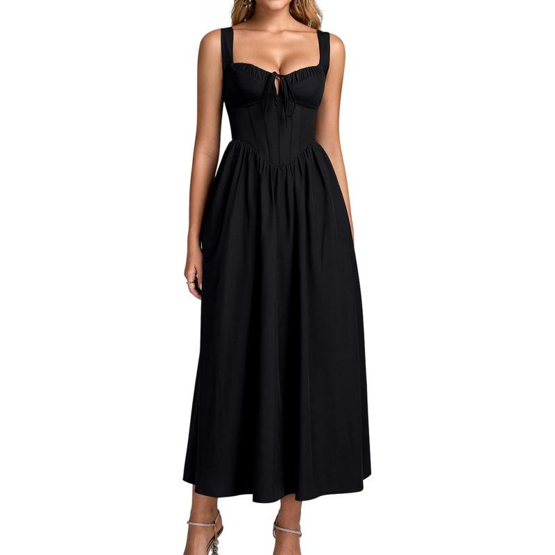 Xiaoxiangfeng 2026 summer new high-end versatile loose lazy medium and long dress women XS чёрный