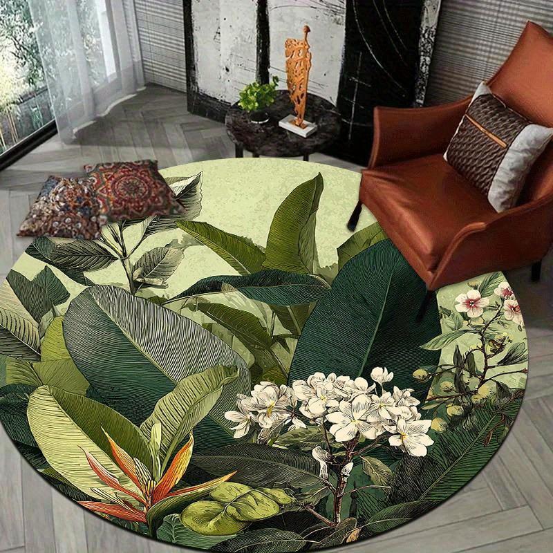 Luxury Tropical Botanical  Pattern Round Shape Floor Mats Kitchen Hallway Runner Rug Bedroom Living Room Soft Carpet Non-slip Area Rug