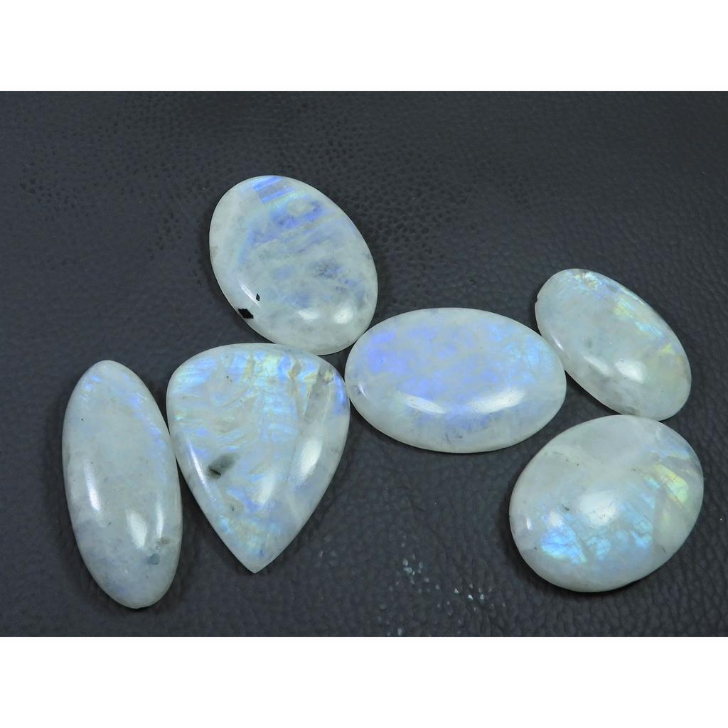 30-38MM Natural Rainbow Moonstone Mix Cabochon Loose Gemstone 06 Pcs Lot C-535