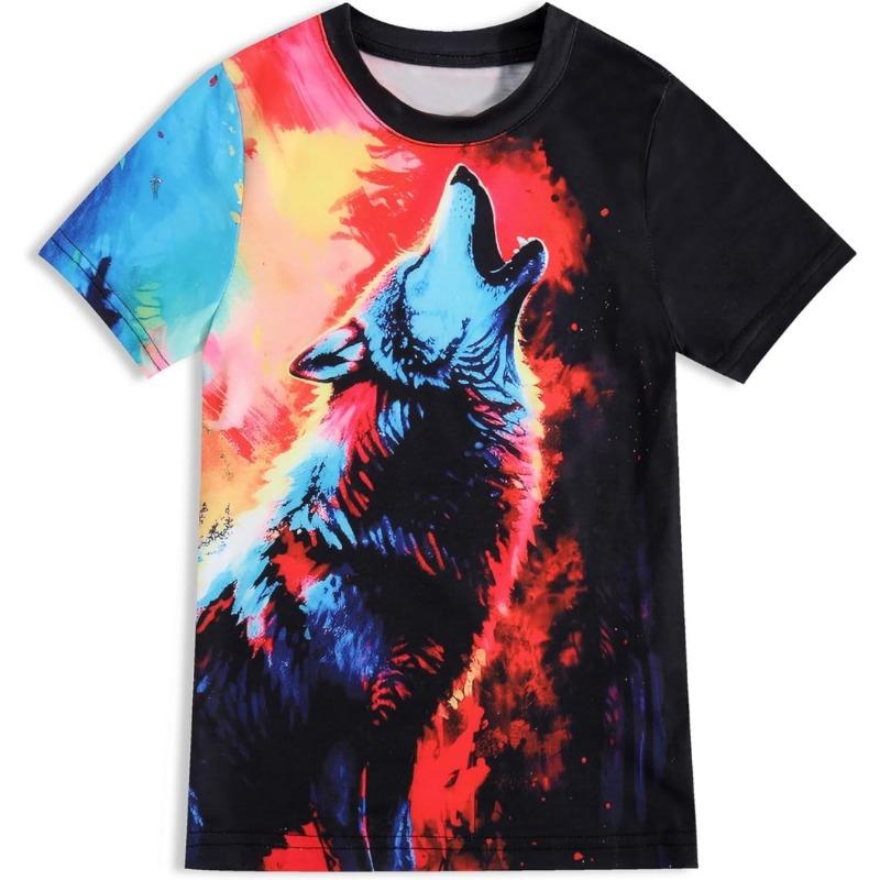 

Boys Girls T-Shirts 3D Graphic Shirts Kids Neon Novelty Youth Short Sleeve Glow Tees Animal Print Tees 6XL