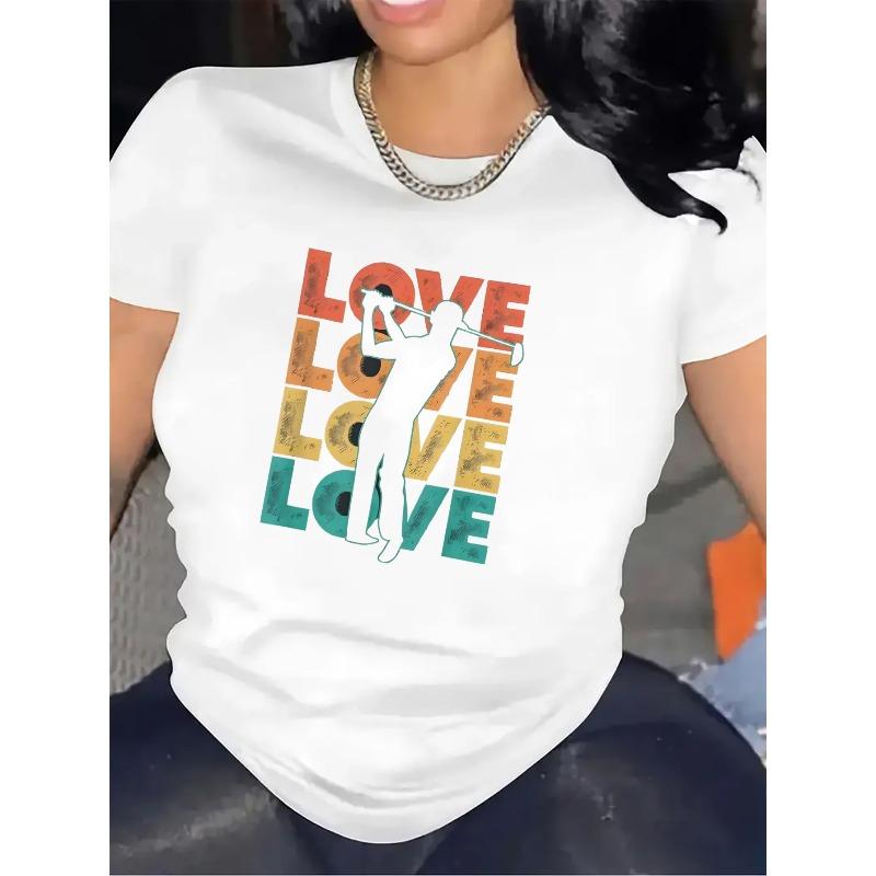 

European sizes Women S Black Short Sleeve Tee, Made of, Features a Love Print, Ideal for Casual Outings at for home Or Dining S