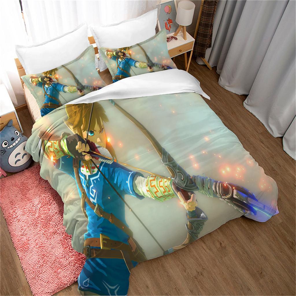 Legend of Zelda Santa Claus Christmas Tree Reindeer Anime Printed Bedding Set Duvet Cover Queen Cotton Cute Cartoon Quilt Cover