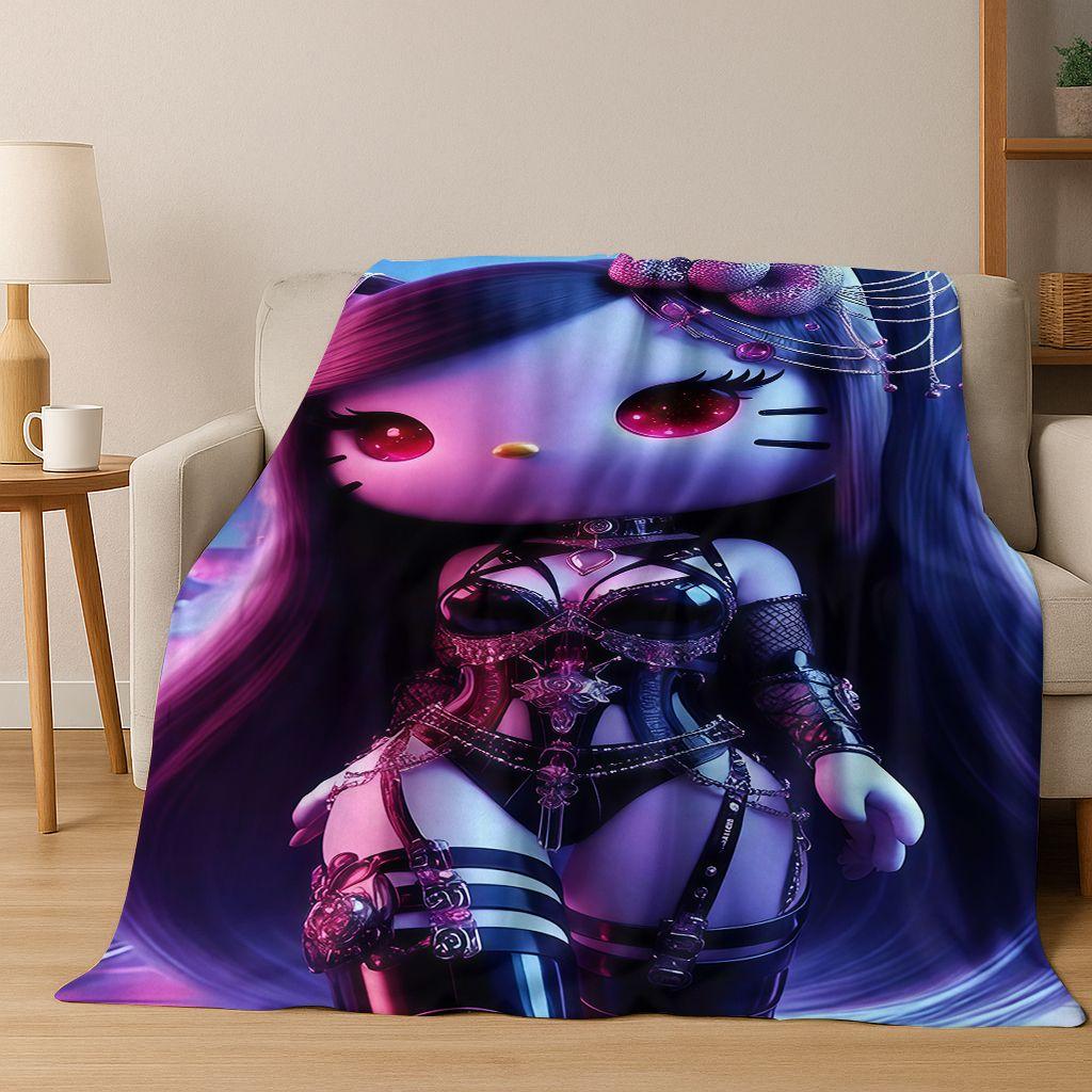 3D Sexy Hello Kitty Cat Girls Cartoon Flannel Blanket,Warm and Cozy Soft Throw Blanket for Home Bedroom Bed Sofa Picnic Cover