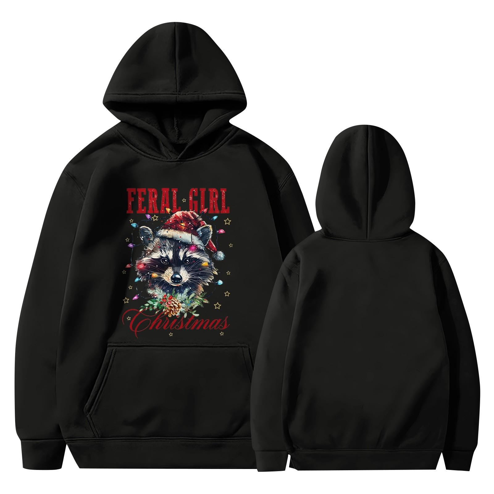 

Женская рождественская печатная толстовка с капюшоном, длинный рукав, повседневная, удобная, свободная толстовка XXXL чёрный