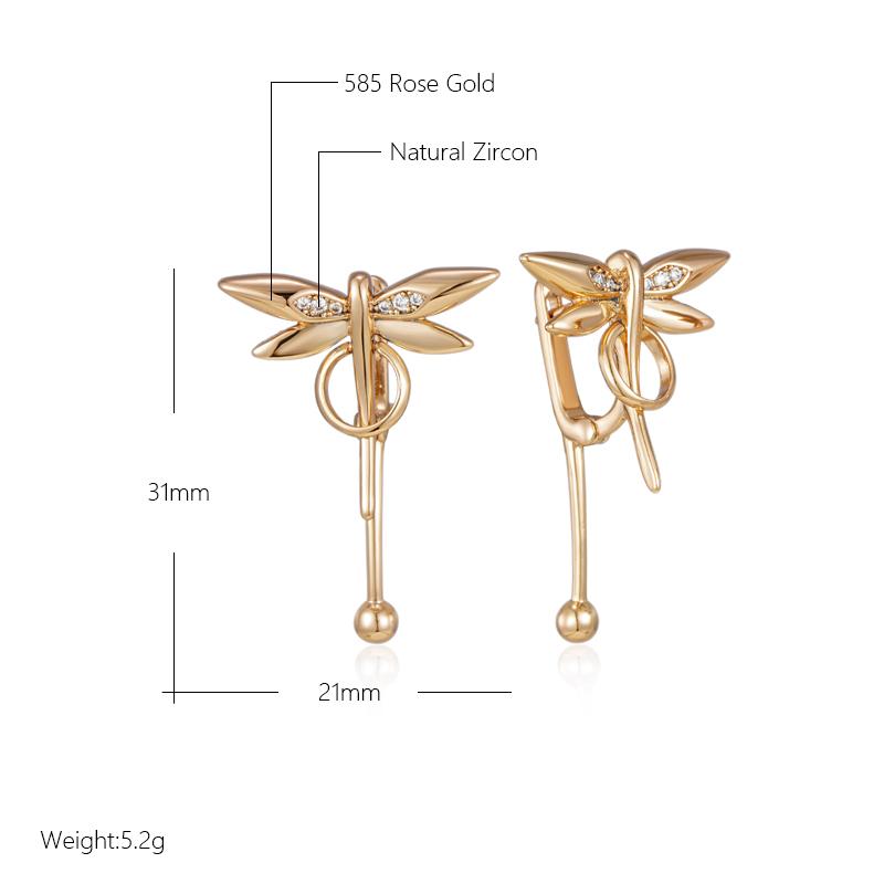 Fashion Glossy Dragonfly Long Drop Earrings For Women  Rose Gold Color Natural Zircon Accessories Daily Fine Jewelry