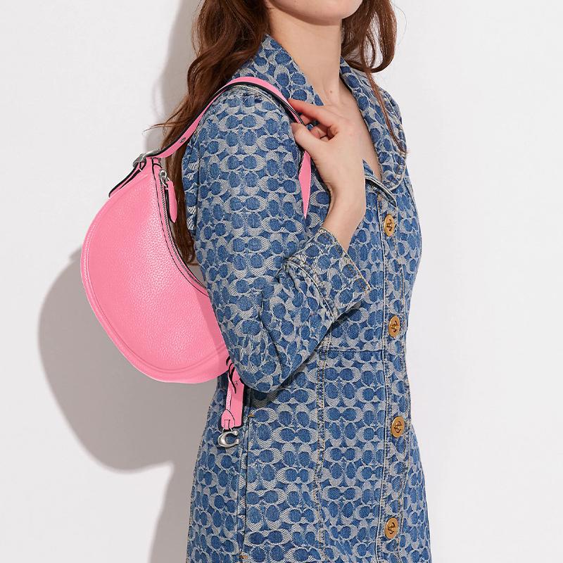 COACH Luna 27 zipper closure soft pebbled leather hand-held crossbody shoulder bag women's floral pink