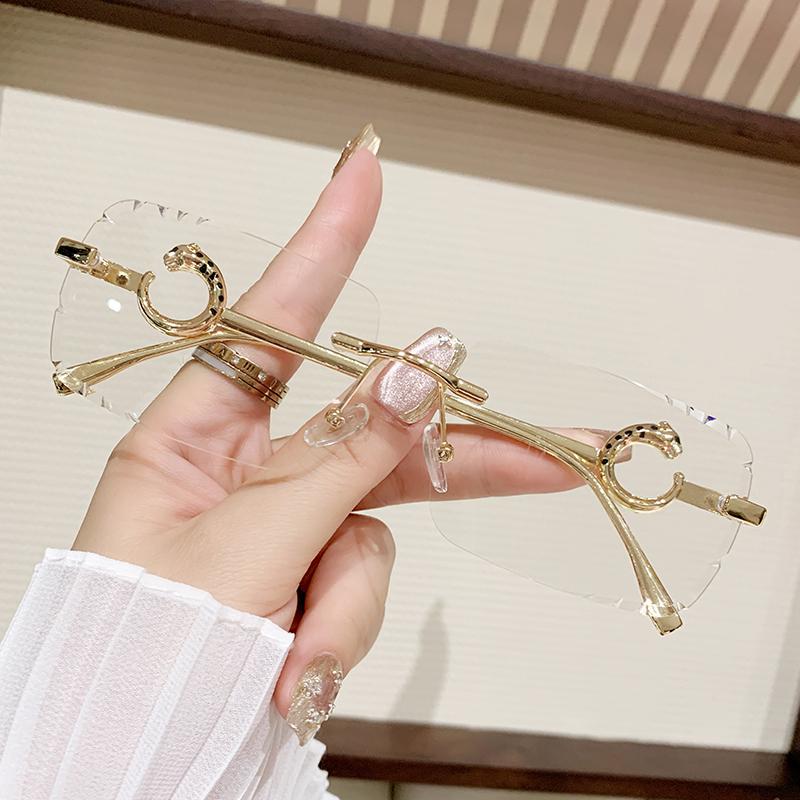 

Square Frame Cut Edge Sunglasses Fashion Ring Leopard Head Metal Sunglasses Trendy Po Sunscreen Glasses