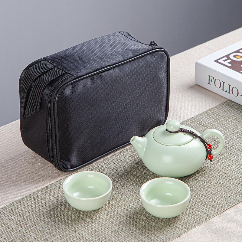 Travel Tea Set, Ding Kiln Kung Fu Ceramic Matte Glaze, One Pot and Two Cups of Gifts
