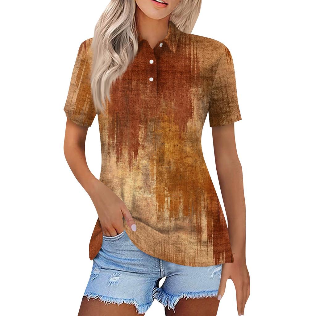 Women's Fashion Casual Lapel Short Sleeve Printed Shirt Women's Button Up Tops