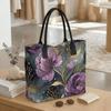  Vintage Purple Floral Print Women Tote Bag Large Capacity Casual Shoulder Handbag for Daily Commute
