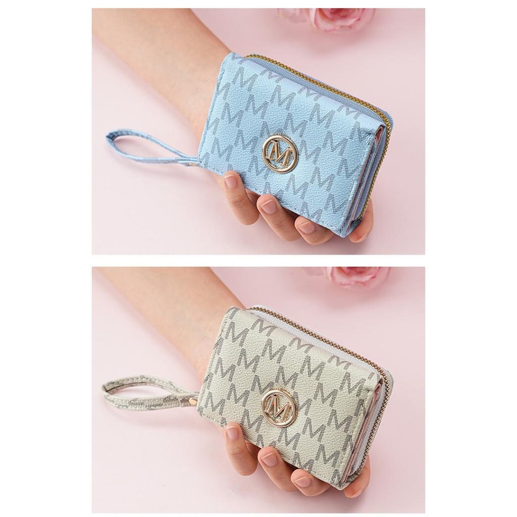 Women's Short Wallet with Three Fold Zipper and Small Wallet, Simple and Fashionable with Old Pattern Card Bag