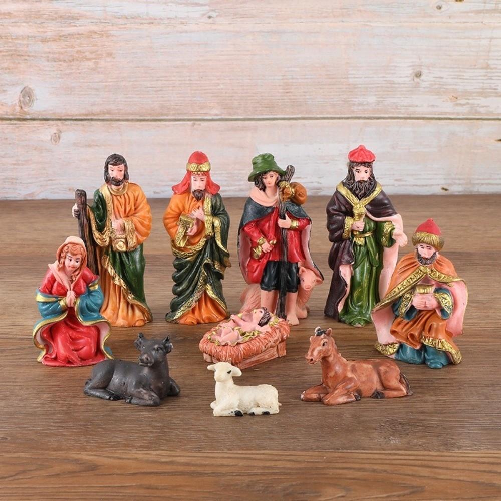 10Pcs/Set Resin Material Christmas Manger Scene Vintage Resin Nativity Set Religious Display