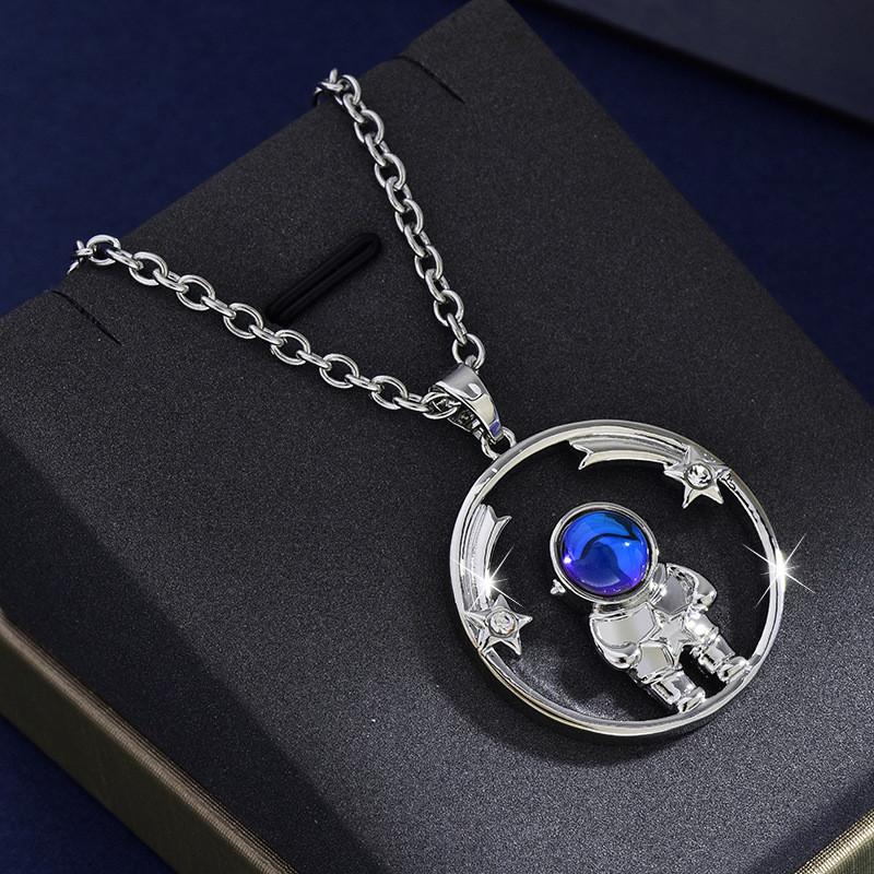 Unique Titanium Steel Astronaut Long Necklace For Women Couples Distinctive Pendant