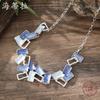 New color painting oil geometric hollow square neck chain personalized women's high sense irregular necklace