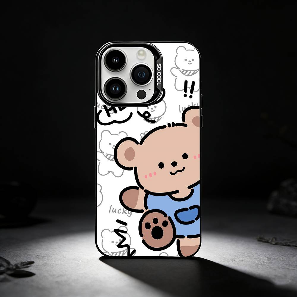 Cute Cartoon Couple Phone Case For iPhone 17,16,15,14,13,12,11 Plus,Pro Max,XS,Colored silver phone case