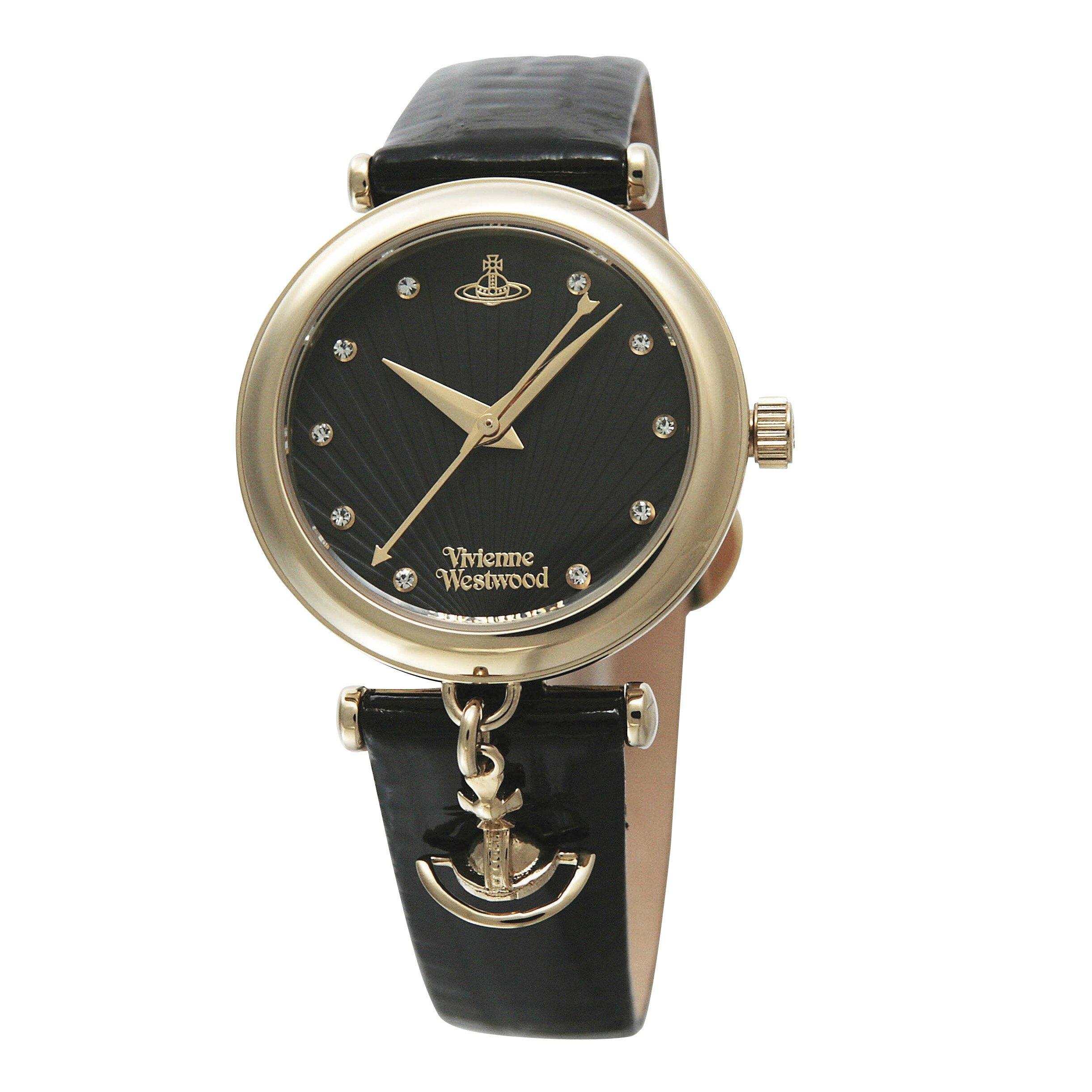 

[Vivienne Westwood] Часы TRAFALGAR с черным циферблатом, черная кожа, кварцевые, VV108BKBK, товар черный [Товар]