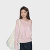 Women's Pink Off-Shoulder Knitted Top: Korean Spring 2025 Collection