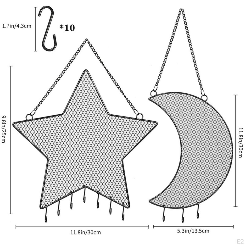 Hanging Jewelry Organizer Wall Holder Grid Shape Moon Star Shaped Earring for Earrings