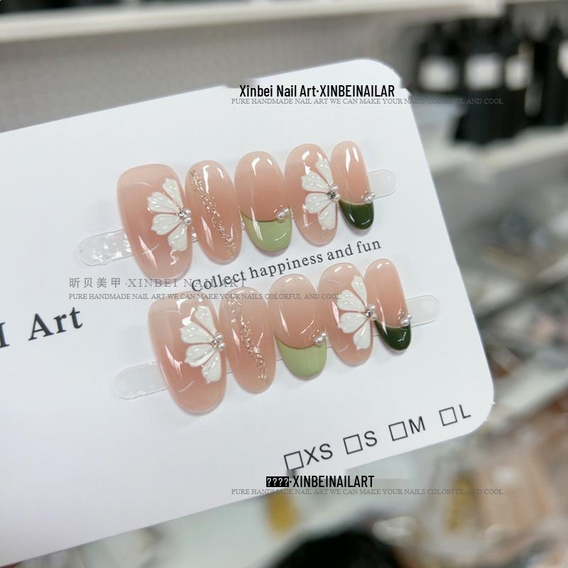 

Jasmine Tea Style Ice Transparent Nude French Hand-Painted False Nails