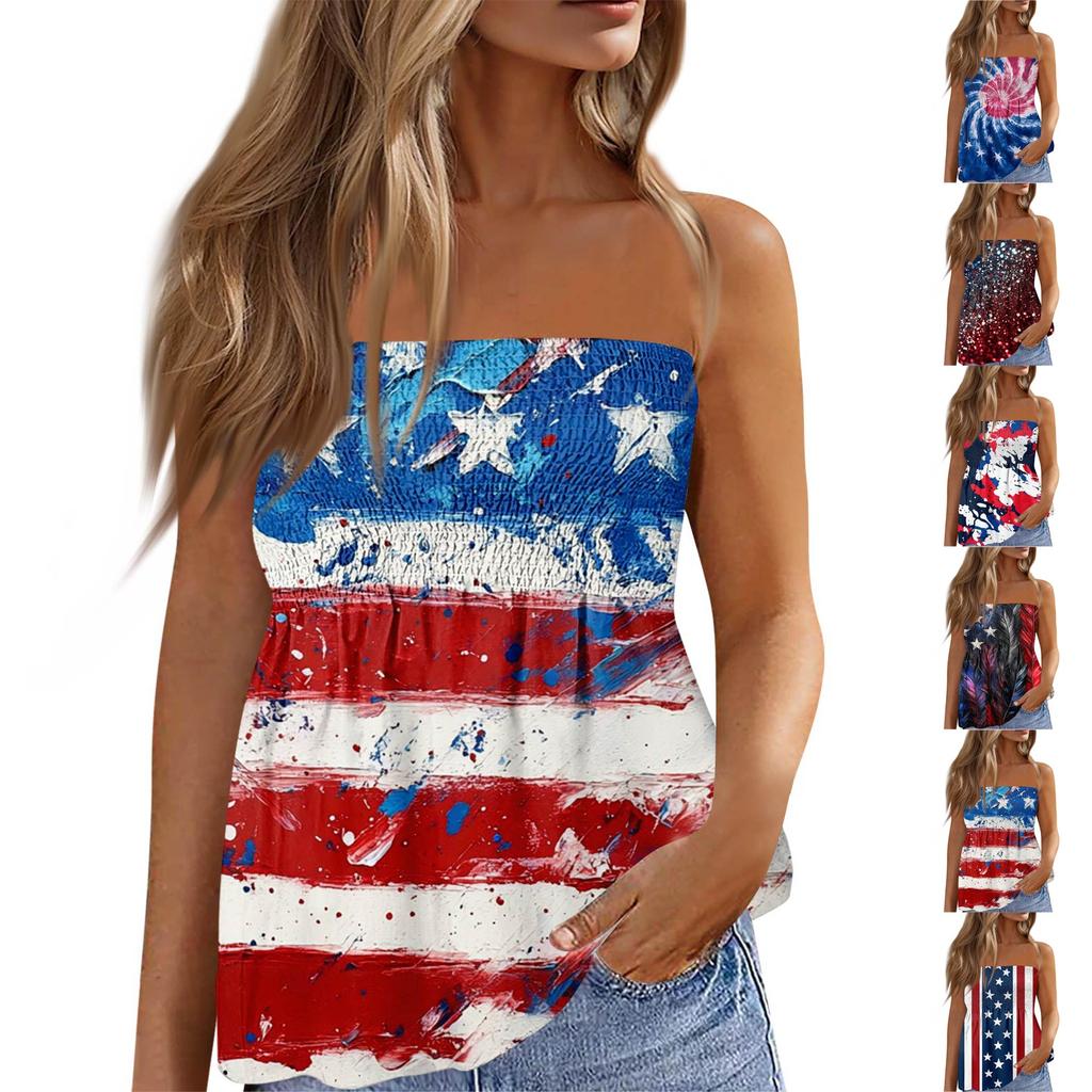 Summer Tube Tops For Women,Cute Sexy Off Shoulder Print Sleeveless T-Shirt