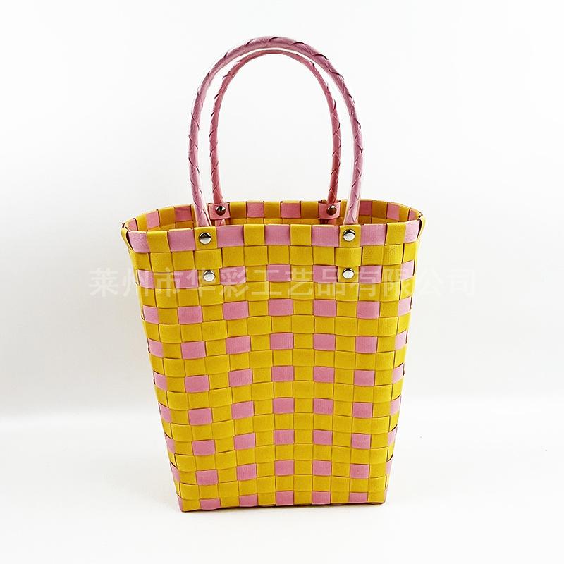 Bucket bag hand-woven contrasting color vegetable basket creative hand basket photo vacation leisure women's bag