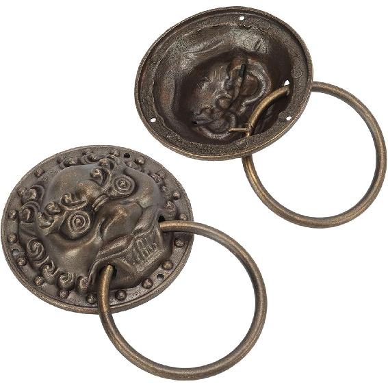 Tissting 3.7 x 5.5in Antique Bronze Lion Door Knocker,Antique Chinese Lion Head Door Rings Pull Handle Knobs for Decorate Doors,Window, Cabinets,