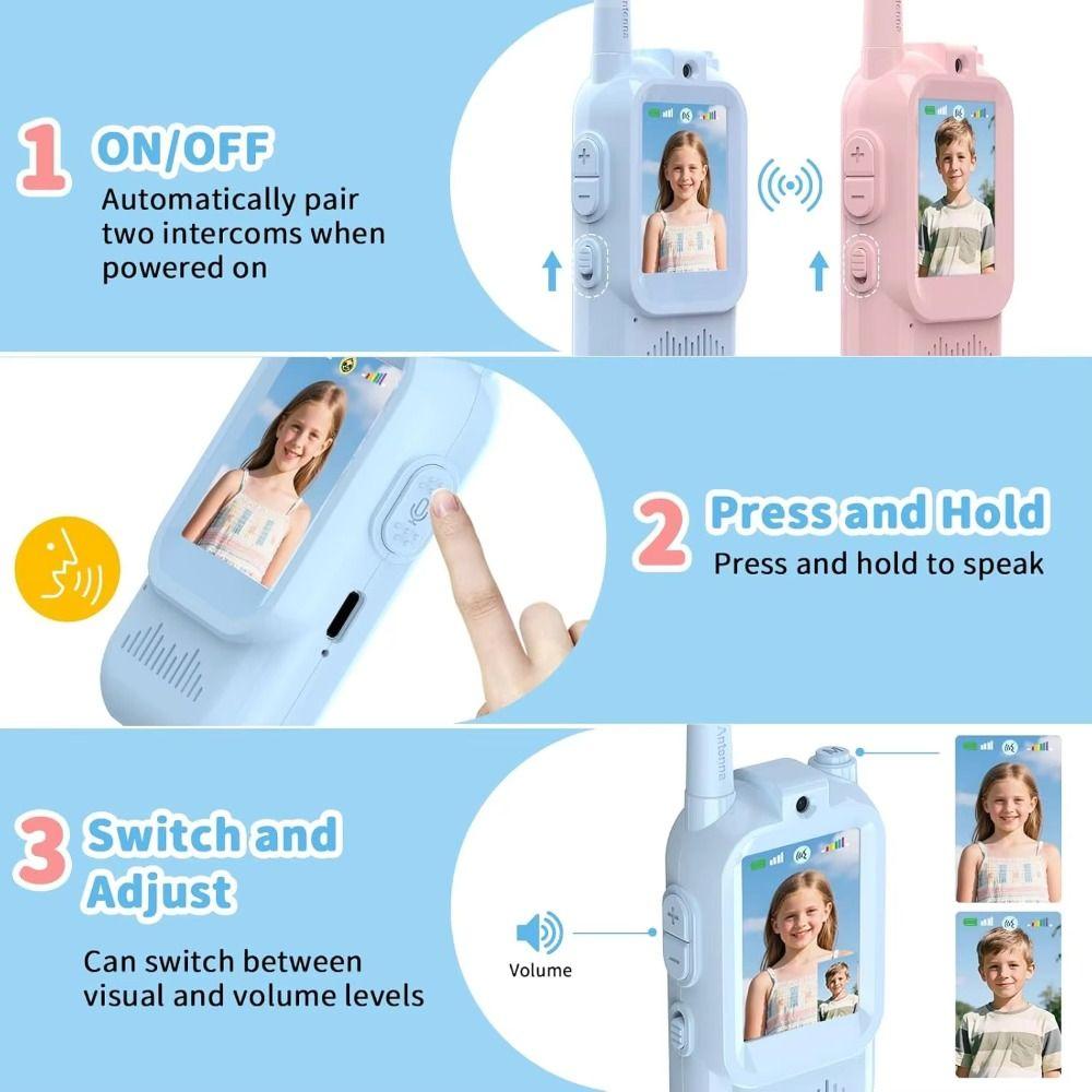 HD Screen Video Walkie Talkie Long Range Kids Two-Way Radio Camping Travel